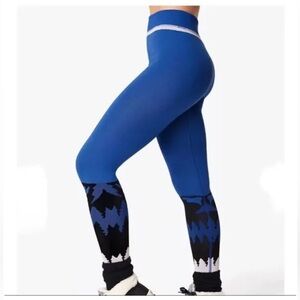 Sweaty Betty Blue Mountain Fade Jacquard Ski Base Layer Warm Leggings Size S